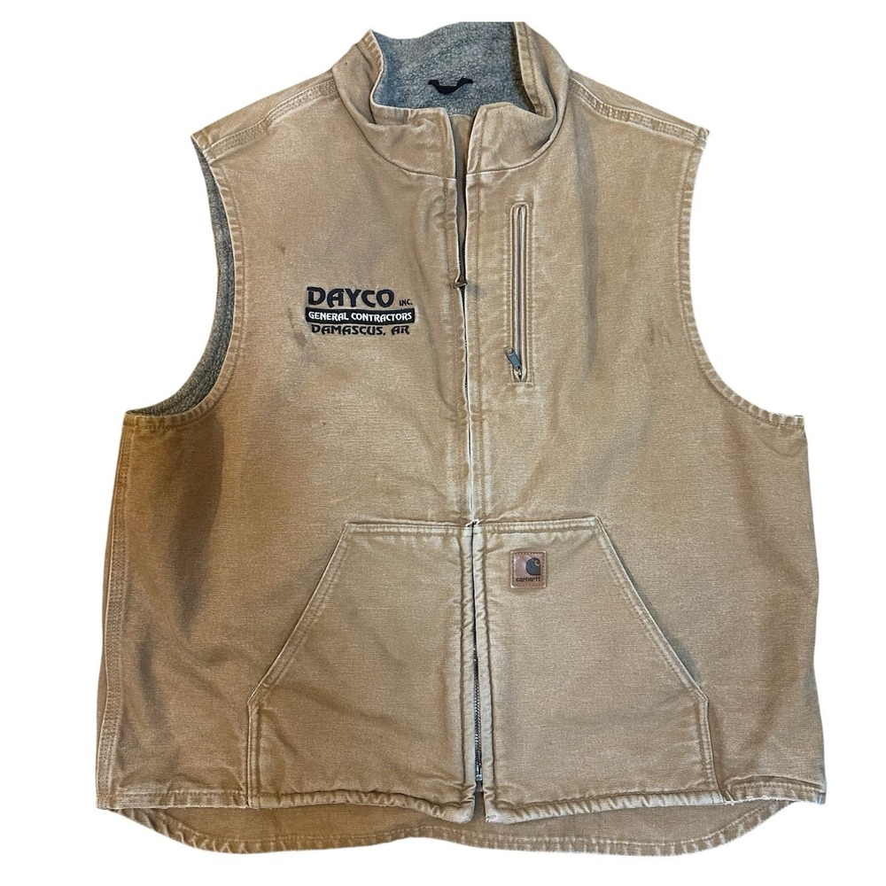 Carhartt Men's Vest V33 CML XL Sherpa Lined Brown Duck Canvas Distressed